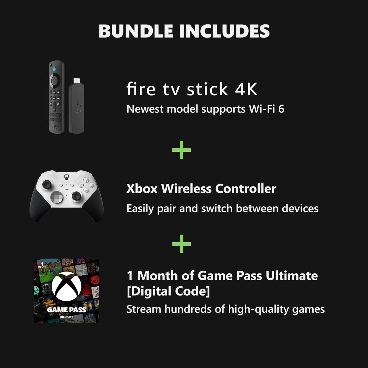 imageXbox Elite Series 2 Core White Controller  Fire TV Stick 4K 2023 Game Pass Ultimate 1 Month Bundle Series XS Windows PC ampamp Mobile