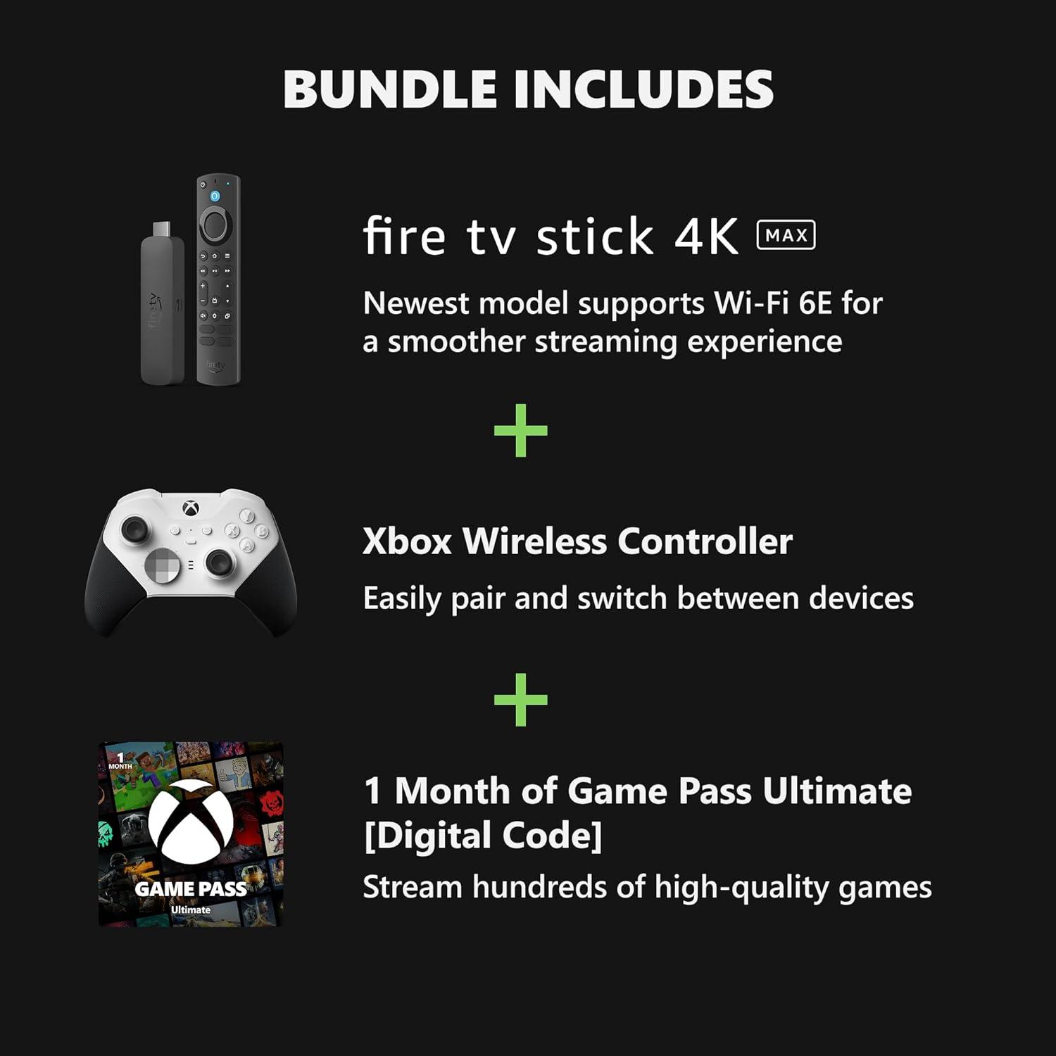imageXbox Elite Series 2 Core White Controller  Fire TV Stick 4K Max Game Pass Ultimate 1 Month Bundle Series XS Windows PC ampamp Cloud Gaming