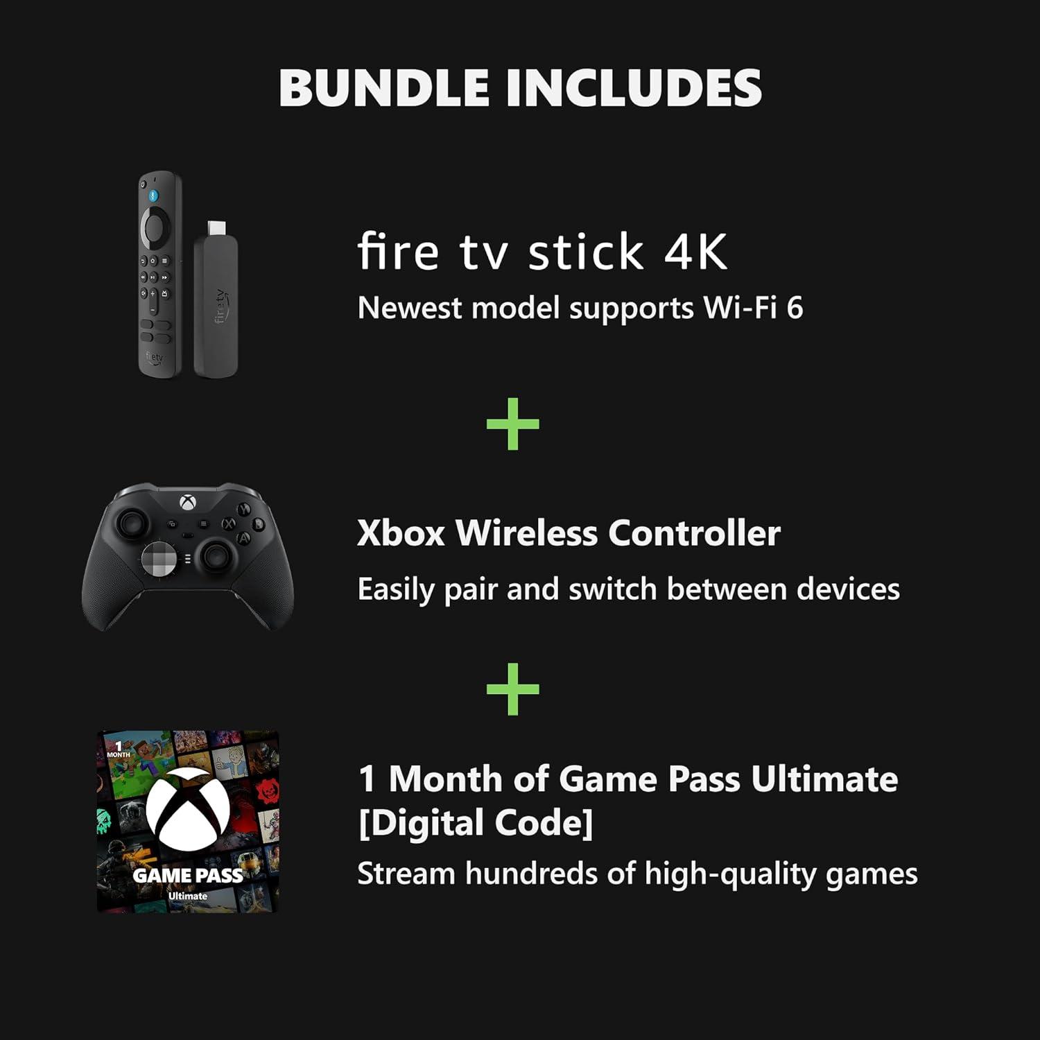 imageXbox Elite Series 2 Core Wireless Controller Bundle with Fire TV Stick 4K and 1 Month Game Pass Ultimate Digital Code